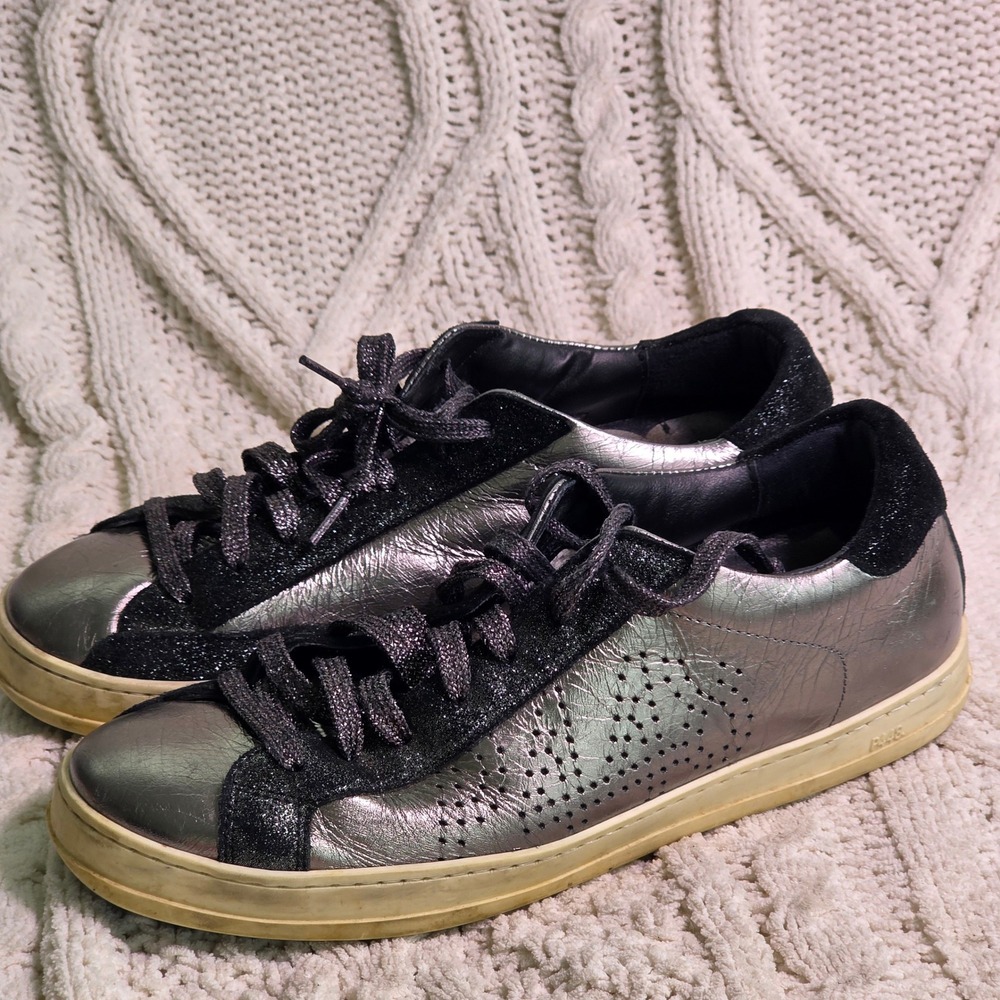 P448 John Sneakers Silver Metallic Glitter Upper Anthropologie Women 41 10 10.5